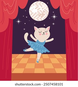 Animal in ballet suits perform on stage. Vector graphic design illustration element 