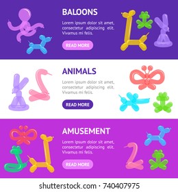 Animal Balloon Banner Horizontal Set Symbol of Fun Party or Holiday. Vector illustration