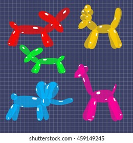 Animal balloon colorful set of dog poodle, elephant, giraffe and dachshund illustration isolated on blue background / vector eps 10