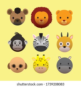 Animal Balloon Head 3D Icon African Set Cartoon Vector Illustration