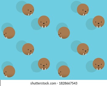 Animal Balloon Head 3D Walrus Cartoon Vector Illustration Seamless Background-01