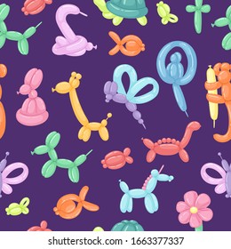 Animal balloon inflatable shapes seamless pattern for fun party or holiday vector illustration. Funny animals balloons festive background, textile, wrapping.