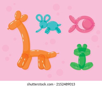 animal balloons icon collection oon pink background