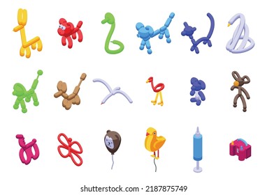 Animal Balloons Icons Set Isometric Vector. Funny Horse. Air Balloon