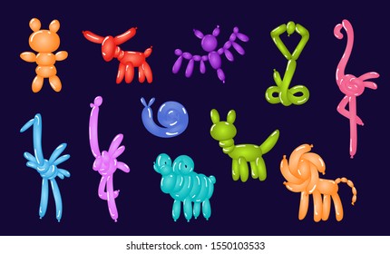 Animal balloons. Vector balloon animals for happy kids party isolated on white background. Toy balloon for party illustration.