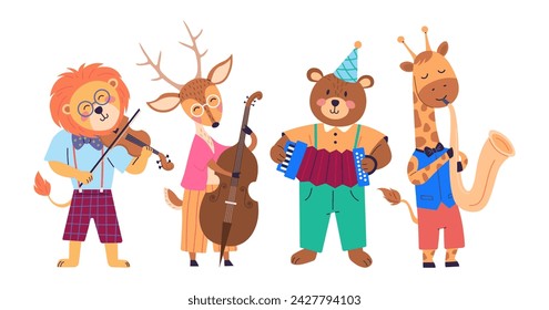 Animal band vector illustration. The cheerful marching band fauna adds lively touch to zoos entertainment Join celebration as animal band metaphorically paints musical masterpiece