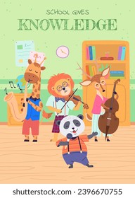 Animal band vector illustration. The animal band concept transforms zoo into lively concert, filled with joyful melodies The zoo becomes lively celebration music and wildlife. School gives knowledge