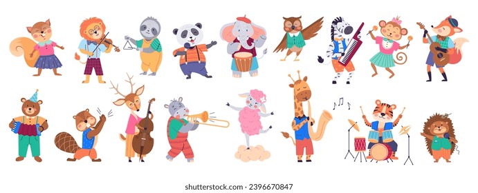 Animal band vector illustration. A festive event unfolds with wildlife concert, featuring talented animal orchestra The cheerful marching band fauna adds lively touch to zoo