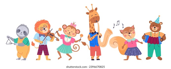 Animal band vector illustration. Join celebration as animal band metaphorically paints musical masterpiece at zoo The wildlife orchestras performance group enchants zoo