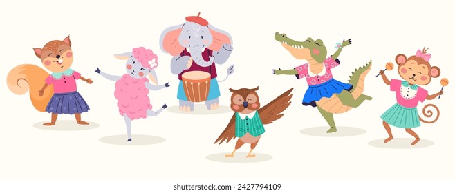 Animal band vector illustration. The wildlife concert is celebration natures melodies, performed by animal orchestra The animal band concept turns zoo into lively concert venue