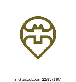 Animal bat with pin modern line logo
