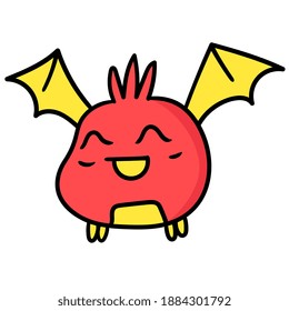 animal with bat wings with funny face, doodle icon image. cartoon caharacter cute doodle draw