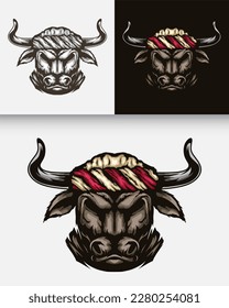 Animal batak buffalo character illustration. Simple ethnic animal head culture vector design. Isolated with soft background.