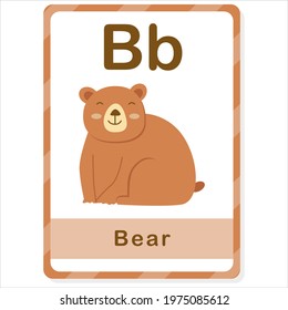 Animal BEAR Card For Kids. Educational Preschool Alphabet Flash Cards For Learning ABC With Animal And Letter. ABC Flashcards Handwriting Practice For Toddler. Learn Animal Name For Children.