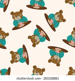 animal bear having afternoon tea , cartoon seamless pattern background
