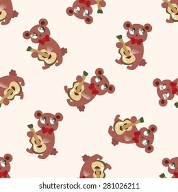 animal bear playing instrument cartoon , cartoon seamless pattern background