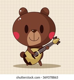 animal bear playing instrument cartoon theme elements