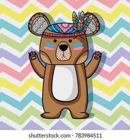 animal bear tribal with feathers design