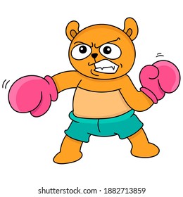 animal bears practice boxing, doodle icon image. cartoon caharacter cute doodle draw