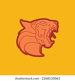 animal beast forest head tiger roar wildlife sticker minimal logo design vector