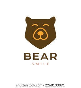 animal beast grizzly face flat mascot smile modern minimal simple logo design vector