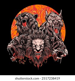 Animal Beast Head, Lobo, Hyene, Gorila, Leão, Tiger vetor Ilustração