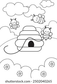 Animal Bee Nectar Hive Cartoon Coloring Activity for Kids and Adult