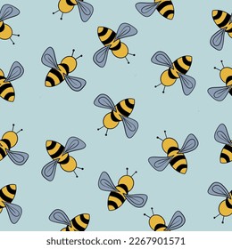 Animal bee seamless texture. Seamless pattern with bees  hand drawn, vector. Honey print for fabric, paper. Kids bee seamless vector print