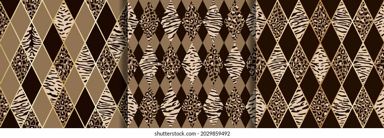 Animal Beige and Brown Geometric Seamless Patterns Set