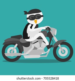 Animal biker cartoon series. Bird Animal riding motorcycle theme for t shirt design