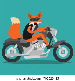 Animal biker cartoon series. Fox riding motorcycle theme for t shirt design