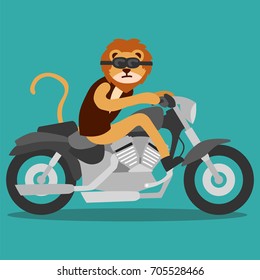 Animal biker cartoon series. Lion riding motorcycle theme for t shirt design