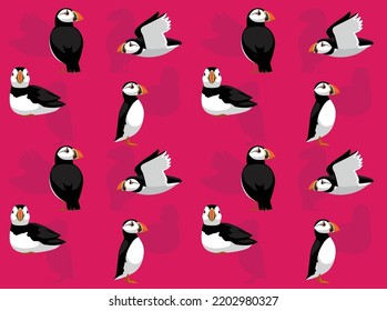 Animal Bird Atlantic Puffin Poses Cute Cartoon Character Seamless Wallpaper Background svg