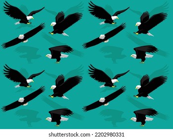 Animal Bird Bald Eagle Flying Poses Cute Cartoon Character Seamless Wallpaper Background