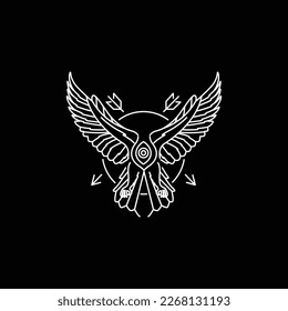 animal bird eagle falcon flapping wings dark night line minimalist geometric logo design vector