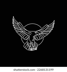 animal bird eagle flapping wings dark night line minimalist geometric logo design vector