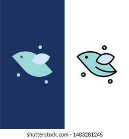 Animal, Bird, Fly, Spring  Icons. Flat and Line Filled Icon Set Vector Blue Background