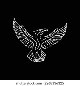 animal bird flying phoenix fairy tail legend line art minimalist logo design vector