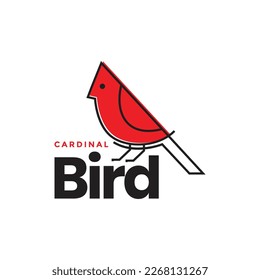 animal bird little cardinal perched simple abstract colorful red line minimal logo design vector