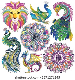 animal and bird mandala set art for book printing photos