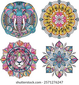 animal and bird mandala set art for book printing photos