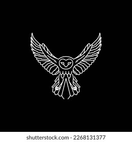 animal bird nocturnal barn owl flapping wings dark night line minimalist geometric logo design vector