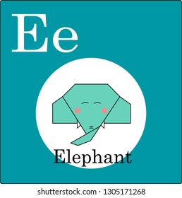 Animal and bird origami alphabet. The letter E. Illustration of a happy elephant. Cute cartoon isolated on background. Set. Set of happy birds and animals - vector graphics