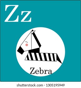 Animal and bird origami alphabet. The letter z. Illustration of a happy zebra. Cute cartoon isolated on background. Set. Set of happy birds and animals - vector graphics