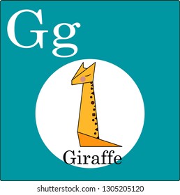 Animal and bird origami alphabet. Letter g. Illustration of a happy giraffe. Cute cartoon isolated on background. Set. Set of happy birds and animals - vector graphics
