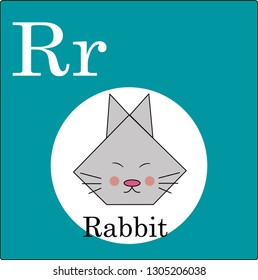 Animal and bird origami alphabet. The letter r. Illustration of a happy rabbit. Cute cartoon isolated on background. Set. Set of happy birds and animals - vector graphics