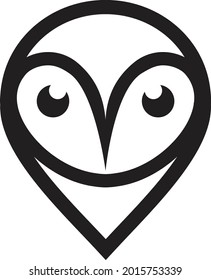 Animal bird owl with location icon logo design line