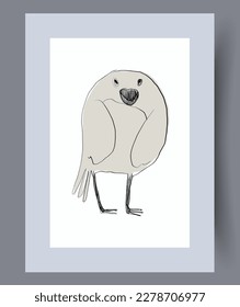 Animal bird surreal chick wall art print. Contemporary decorative background with chick. Printable minimal abstract bird poster. Wall artwork for interior design.