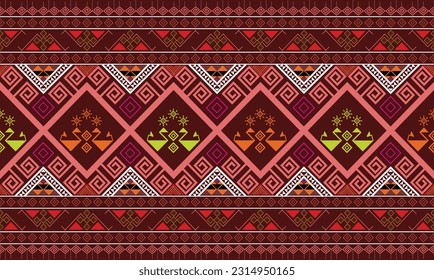 Animal bird or swan pattern art detail and texture design local Thai North-East ethnic old fashion. fabric, silk, red, colorful, vector, illustration, reconstruction, ancient, ikat, textures, detail.