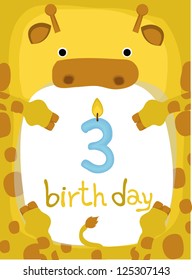 animal birthday card collection, little giraffe three year old